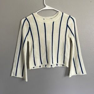 white and blue striped crop top sweater